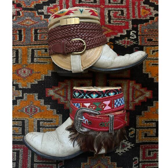 Upsicled cowboy boots boho bohemian booties feather reworked sz 8 free people - Picture 1 of 16